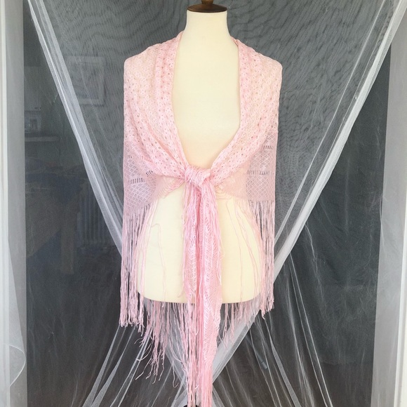 Vintage Festival Shawl Boho Fringe Pink - Picture 2 of 8